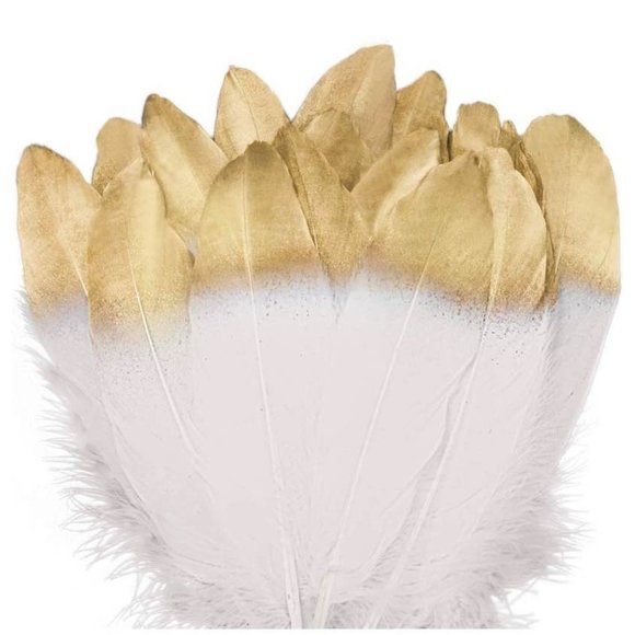 42 count | Gold Tipped White Feathers 6-8 inches Wedding Party Home Craft Decor - Picture 1 of 4